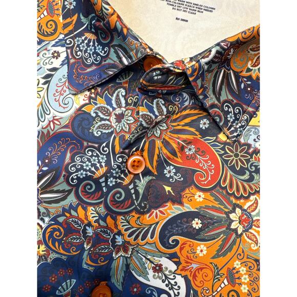 ￼Cremieux Brand Button Up Short Sleeve Shirt Floral/Paisley Pattern Men’s XL - Picture 2 of 7